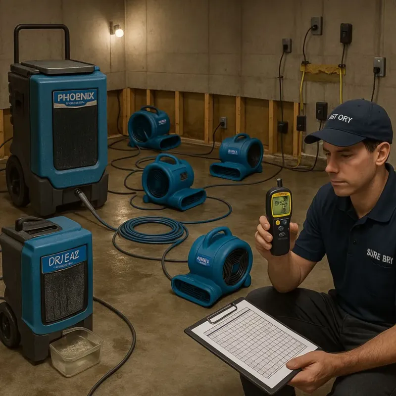 Structural Drying and Dehumidification process in Ashley, ND